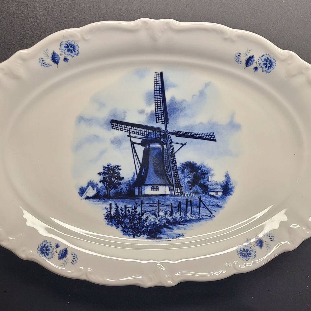 Vintage 1984 Delft Blauw Ter Steege | Windmill Oval Platter